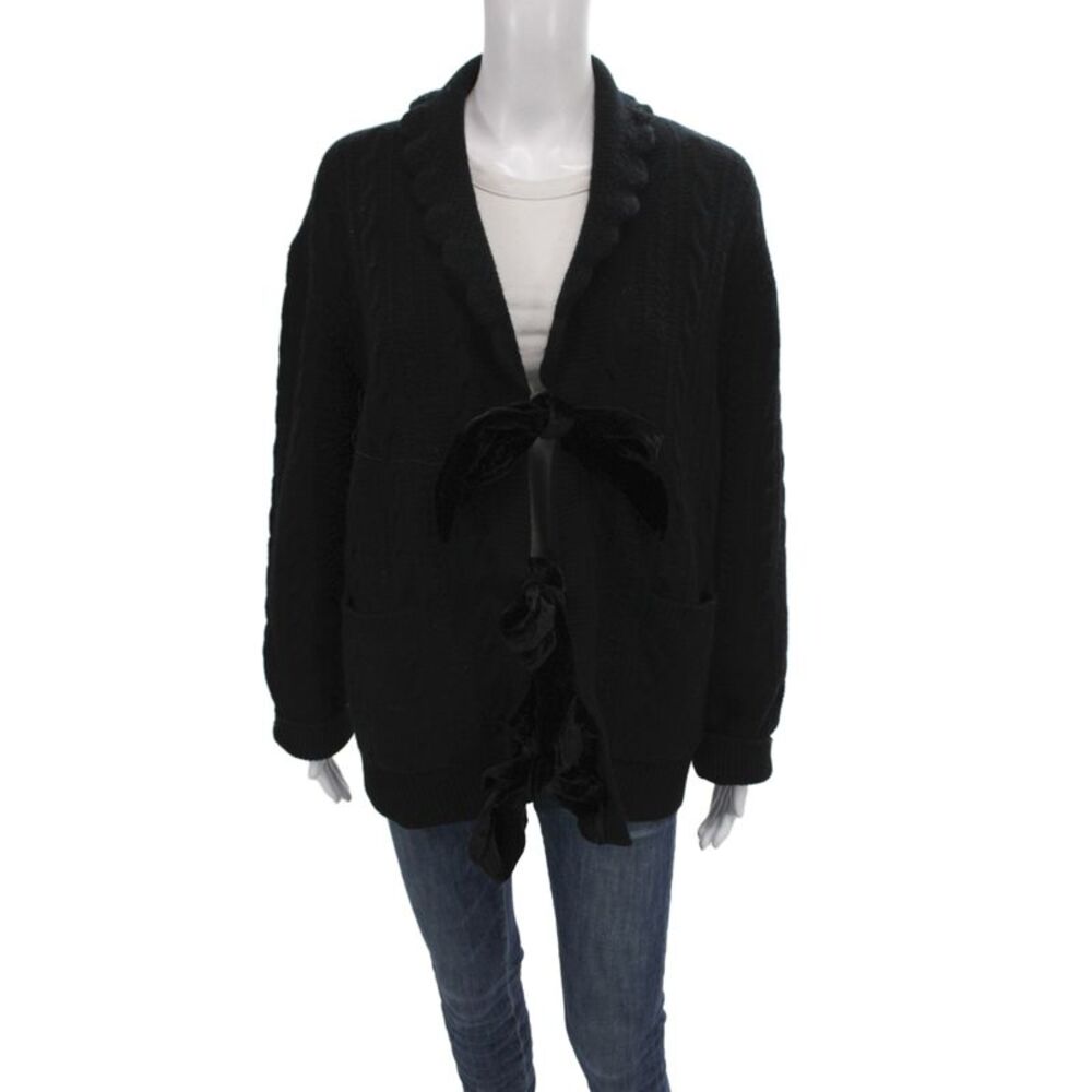 Sea Womens Cardigan Collared Merino Wool Black Long Sleeve Preppy Size S